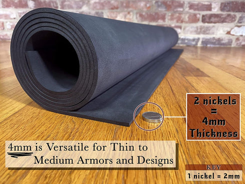 EVA Foam Cosplay - (2mm to 10mm) - Black or White - 14" x 39" Sheet - Ultra High Density 85 kg/m3 - by The Foamory (Black, 4mm - Thickness)...