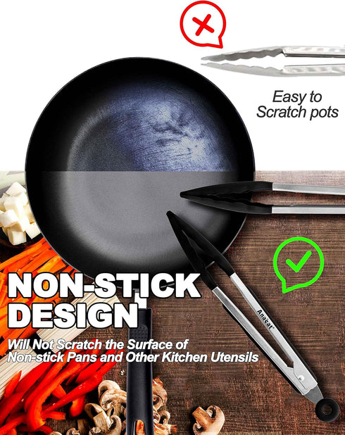 Anaeat Non-Stick Silicone Locking Tong - Stainless Steel 7" Mini Kitchen Food Tongs with Non-Slip Silicone Tips and Grip for Cooking, Baking and B...