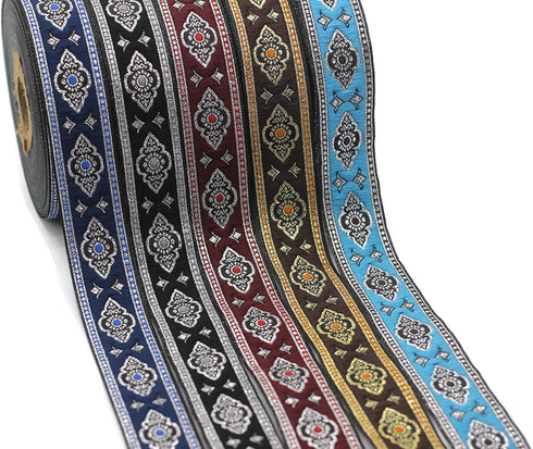 11 Yard Spool 0.98 inches Wide Navy Blue Renaissance Motive Ribbon European Ribbon Dog Colar Ribbons Sewing Jacquard Ribbon Trim 25905...