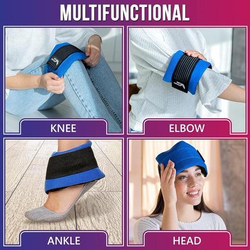 Ice Pack Wrap with Elastic Strap by Kinetic Labs - Hot Cold Gel Pack for Injuries - Reusable Ice Pack for Neck Foot Ankle Head Wrist Leg Shoulder ...