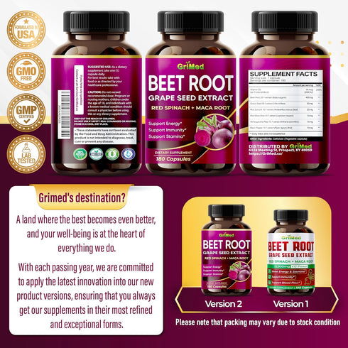 12,900mg Beet Root x12 Potency with Grape Seed Extract, Maca Root, Red Spinach, Ashwagandha - Healthy Energy Supplement for Heart Support (180 Cou...