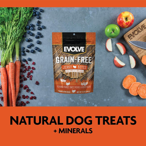 Evolve Grain Free Turkey, Pea, and Berry Jerky Bites Dog Treats...