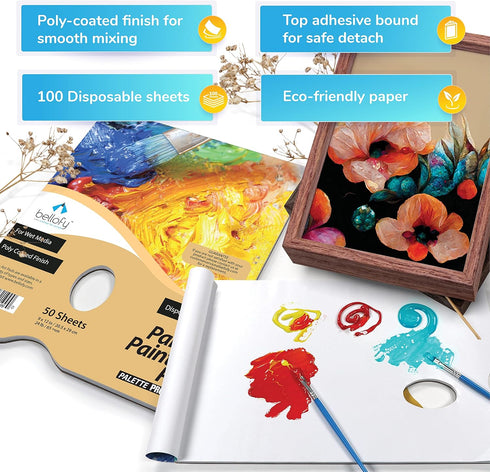 Bellofy 2X Palette Paper Artist Palette - Start Fresh with Disposable Paint Palette - 9x12 in Oil Paint Palette - Palette for Acrylic Painting for...