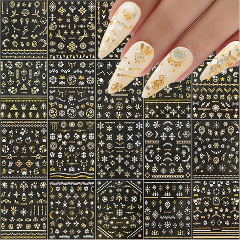 20 Sheets Nail Art Stickers Gold Nail Decals Metallic 3D Self Adhesive Flower Diamond Designs Luxury Nail Stickers Supplies for Women Nail Manicur...