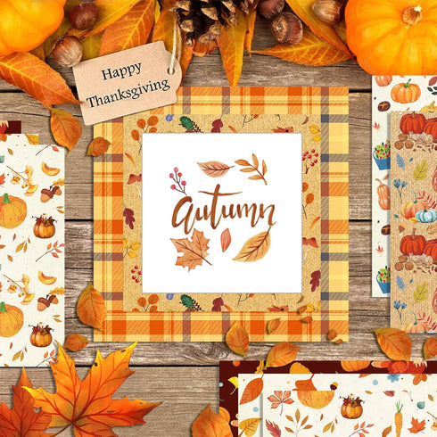 24 Sheet Scrapbook Paper Pad Thanksgiving Theme, 12’’x12’’ Double-Sided Decorative Craft Paper Fall Pattern Paper Pack of Scrapbooking Patterned C...
