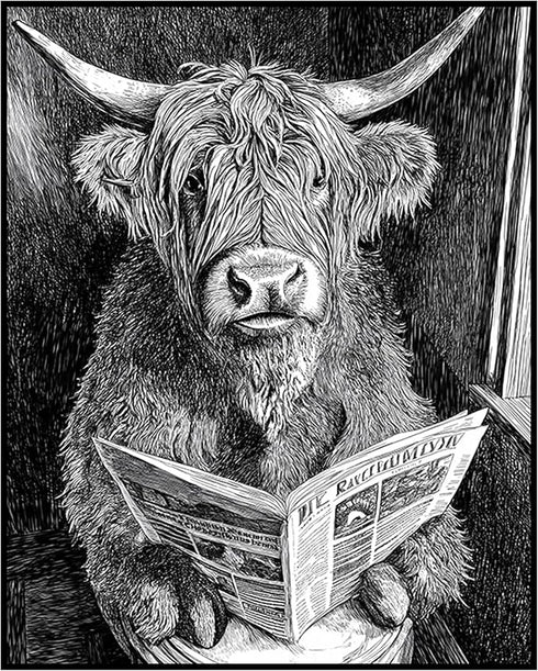 Posterizer 1 pcs-funny cute highland cow reading on toilet 5-Bathroom Restroom Art-Art for Animal Lovers-Decor for Home & Office- unframed wall ar...