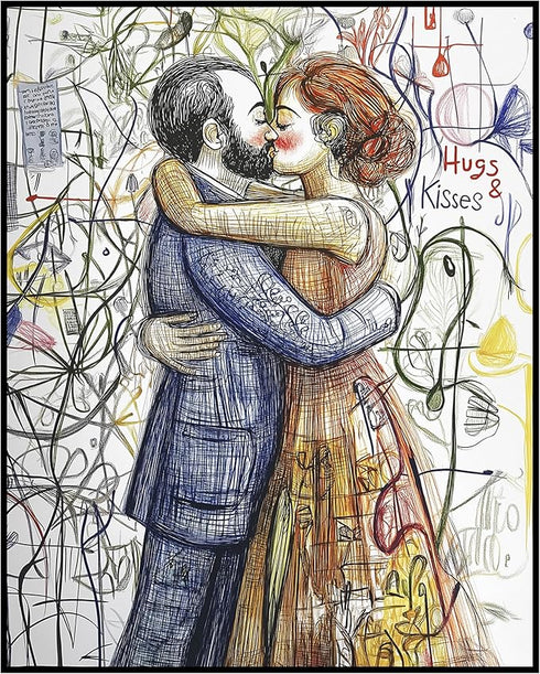 Posterizer 1 pcs-hugs and kisses-sweet couple's art-Valentine's day inspired -1-Romantic Art-Holiday Poster-Gift for Couples boyfriend girlfriend ...