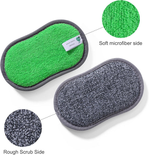 6 Pack Multi-Purpose Sponges Kitchen, Dual-Sided Microfiber Dish Sponges 3 Colors, Non-Scratch Dish Scrubber, Durable Reusable Cleaning Sponges fo...
