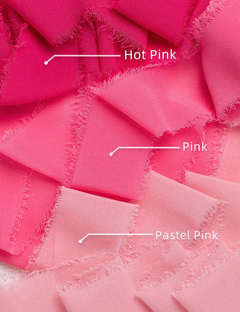 Chiffon Ribbon, Hot Pink Pastel Pink 1.5''x21Yd Frayed Fringe Silk Ribbon for Gift Wrapping, Handmade Ribbons for Floral Vase Decoration, Wedding,...