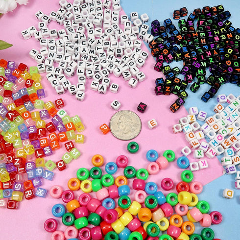 TOAOB 1200pcs 4 Colors Cube Letter Beads Acrylic Alphabet Beads for Bracelets Making with Pony Beads and 1 Roll Elastic String for Jewelry Making...