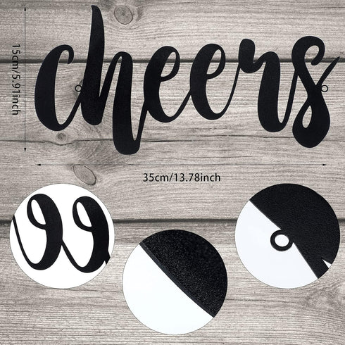 Pangda Cheers Sign for Home Bar Cheers Wall Decor Metal Sign for Home Office Living Room Decoration, Black, 13.78 x 5.91 Inch...