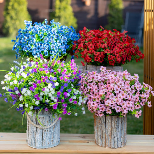 Artificial Flowers for Outdoors Fake Plants - 16 Bundles Faux Outside Greenery Boxwood No Fade Plastic Shrubs Fall Decor Farmhouse Home Garden Tha...