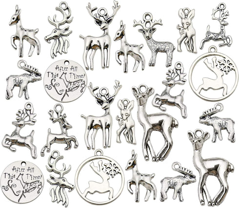 100g (60pcs) Wholesale Bulk Lots Christmas Animal Elk Deer Charms for Jewelry Making Mixed Smooth Tibetan Silver Metal Charms Pendants DIY For Jew...