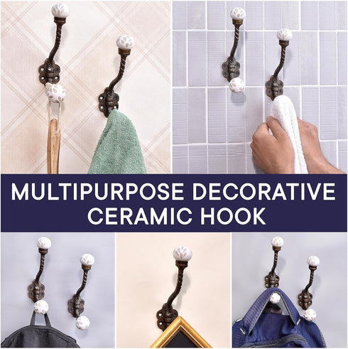 IndianShelf 2 Packs Decorative Coat Hooks Unique Wall Hooks Kids Iron Coat Rack Wall Mounted White Towel Holder Simple Hangers...