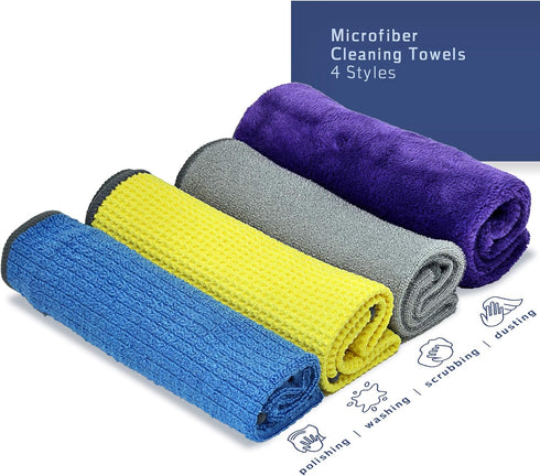 Premium 4 Pack Microfiber Cleaning Cloths Variety Bundle - Dusting, Scrubbing, Washing, Polishing - Washable & Reusable - 12 x 12 Inches...