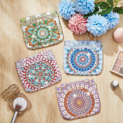 Hsei 4 Pcs Diamond Painting Coin Purse Pouch Leather DIY Rhinestone Paint Handmade Clutch Change Holder Change Purse Diamond Painting Bags for Adu...