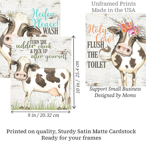 Silly Goose Gifts Funny Rustic Farm Animal Themed Bathroom Decor Wall Art Print Sets, Typography Country Bath Pictures Signs Wood Style (Adorable ...