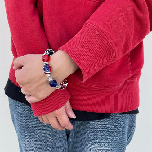 USA Bracelet, Red White Blue Americana Beaded Bracelet, 4th Of July Bracelets For Women, Brithday Christmas Gift, 1 pc...