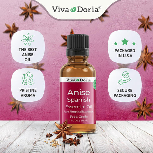 Viva Doria 100% Pure Anise Essential Oil, Undiluted, Food Grade, Spanish Anise Oil 30 mL (1 Fluid Ounce)...