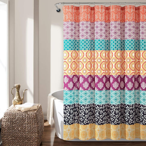 Lush Decor Bohemian Stripe Shower Curtain, 72" W x 72" L, Fuchsia & Orange - Bathroom Curtain - Striped Shower Curtain - Boho Decor - Fabric Showe...
