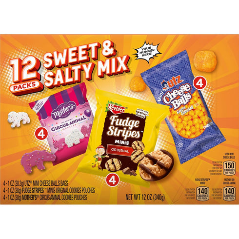 Keebler Sweet & Salty Mix, Keebler Fudge Stripes, Mother's Circus Animals, Utz Mini Cheese Balls, 1 Oz. (Pack of 12)...