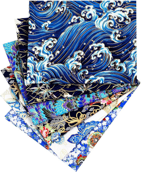6 Pcs 20'' x 16'' Japanese Fat Quarters Quilting Fabric Bundles Japanese Printed Furoshiki Wrapping Cloth Squares Quilting Patchwork Fabric Colore...