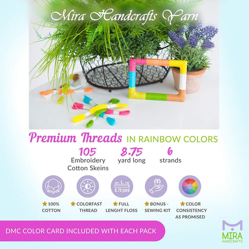 Premium Rainbow Color Embroidery Floss - Cross Stitch Threads - Friendship Bracelets Floss - Crafts Floss - 116 Pcs - 105 Skeins Per Pack and Set ...
