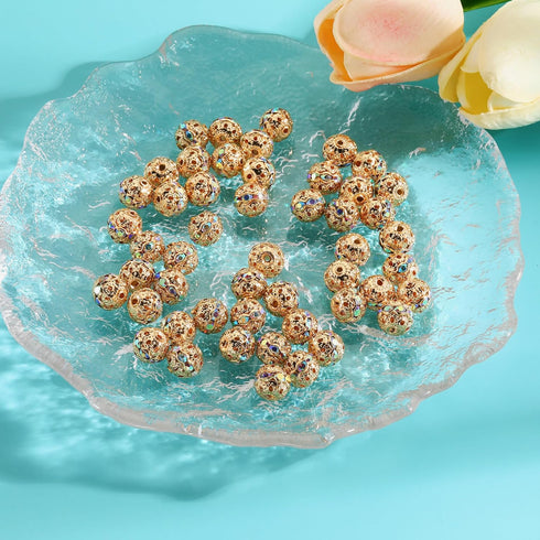 Firstmeet 50pcs Rhinestone Alloy Beads Large Hole Spacer Beads for Necklace Earring Bracelet Crafts Making Supplies(DIY-1043-Gold WhiteAB-10mm)...