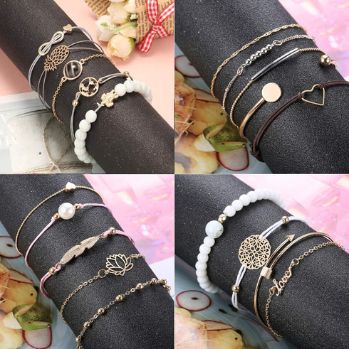 YADOCA 20 Pcs Layered Bracelet Set for Women Multiple Stackable Wrap Bangle Turtle Pineapple Arrow Feather Lotus Assorted Beaded Bracelets Adjusta...