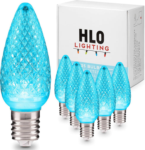 Set of 25 Teal C9 Christmas Lights | Faceted C9 LED Christmas Light Bulbs for Indoor & Outdoor Use | Durable C9 LED Lights | Replacement C9 Bulbs...