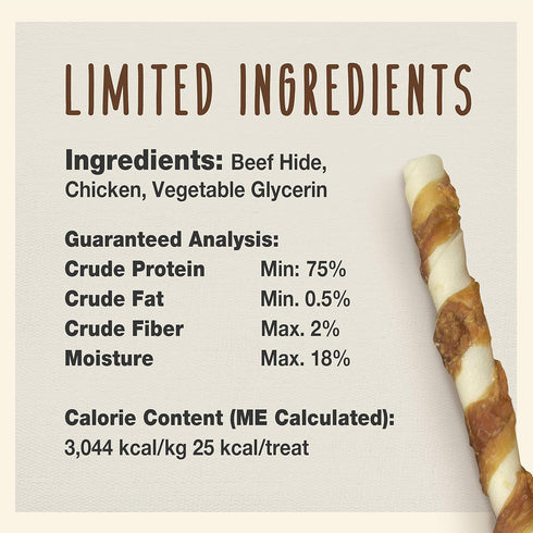 Cadet Gourmet Beef Hide Twist Chew Sticks, Long Lasting & Natural Chew Treats for Dogs, Inspected & Tested in USA, Chicken Flavor (6 Count)...