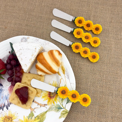 Supreme Housewares Sunflower Cheese Spreaders, Hand-Painted Resin Handles with Stainless Steel Blades for Spreading Cream Cheese, Butter, Jam, or ...