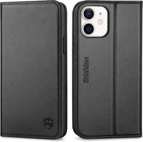 SHIELDON Case for iPhone 12/12 Pro 5G, Genuine Leather Wallet Case Magnetic RFID Blocking Credit Card Holder Kickstand Shockproof Cover Compatible...