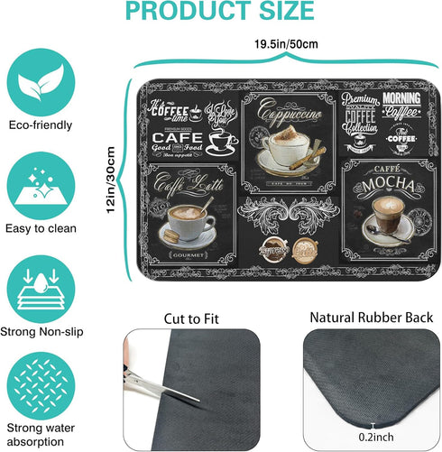 Fun Coffee Mat 19inx12in,Coffee Bar Mat for Countertops,Absorbent Hide Stain Anti-Slip Coffee Bar Accessories Fit Under Coffee Machine Mat,dish Dr...