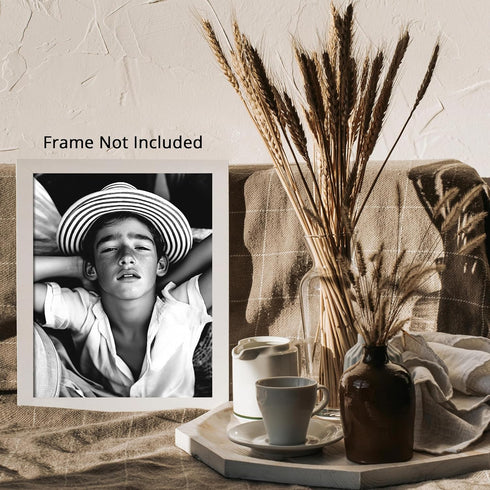 Posterizer 1 pcs-black and white photo of young man with beach hat 2-Photography Art-Retro Art-Decor for Home & Office- unframed wall art...