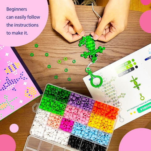 LORHAKI Bead Pets Kit, Art Craft Gift for Kids, Bead Animals Keychain Kit, Bead Art Craft Set for Beginners with Instructions, Pony Beads for Keyc...