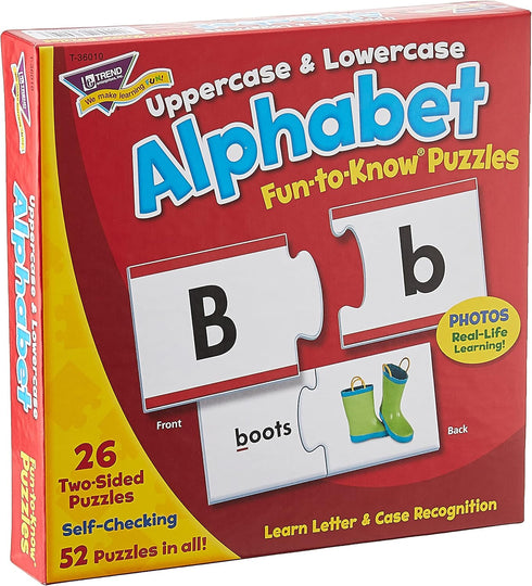 Trend Enterprises: Fun-to-Know Puzzles: Uppercase & Lowercase Alphabet, Learn Letter & Case Recognition, 26 Two-Sided Puzzles, Self-Checking, 52 P...