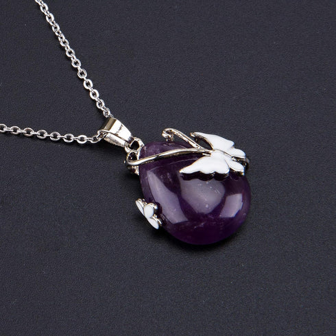 Bivei Crystal Butterfly Necklaces for Women, Rose Quartz Wire Wrap Gemstone Chakra Pendant Gifts Jewelry for Women Men...