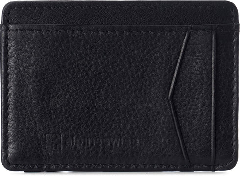 Alpine Swiss RFID Minimalist Oliver Front Pocket Wallet For Men Leather York Collection Soft Nappa Black...