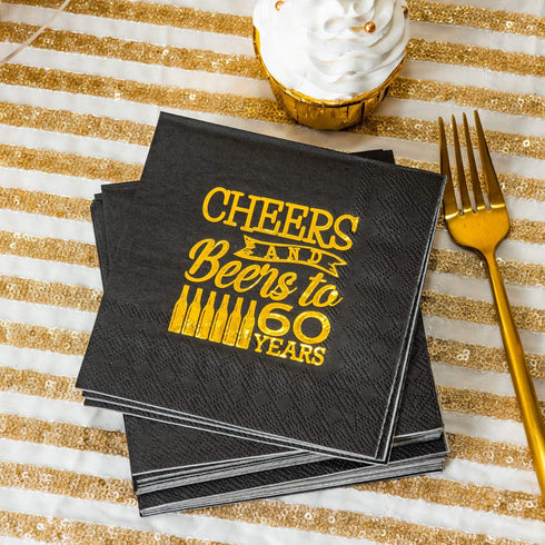 Crisky Cheers to 60 Years 60th Birthday Napkins Black and Gold 60th Brithday Decorations Birthday Party Supplies Beverages Napkins 60 PCS, 3-Ply...