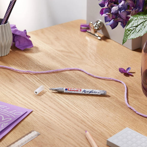 edding 5300 acrylic marker fine - silver - 1 waterproof acrylic paint marker - fine round nib 1-2mm - acrylic paint pen for drawing on canvas, art...