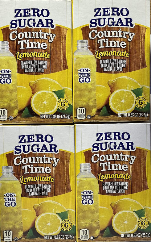 Country Time Lemonade Sugar Free On the Go! 6 Packets Powder (pack of 4) Gluten Free...