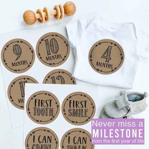 Hadley Designs 16 Monthly Baby Milestone Stickers - Rustic Baby Monthly Milestone Stickers, Baby Month Stickers For Baby Photo Props Newborn, Mont...
