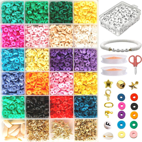 6000pcs - Clay Beads - More Letters - Polymer Clay Beads for Jewelry Making Kit with Extra Letter Beads - Freedom Crafts - Heishi Beads Kit - Flat...