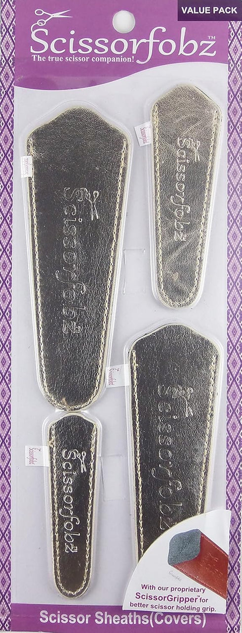 Scissors sheaths by SCISSORFOBZ with ScissorGripper -VALUE PACK-4 sizes- Designer Scissor Covers Holders for embroidery sewing quilting - Quilters...