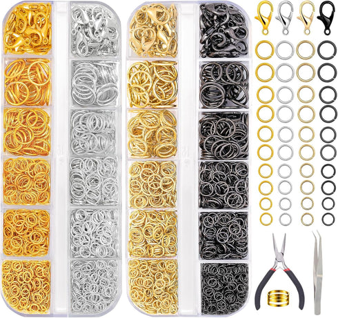 Jump Rings for Jewelry Making 2143pcs Open Jump Rings and Lobster Clasps Necklace Bracelet Jewelry Repair Kit with Pliers Tweezers Jump Ring Opene...
