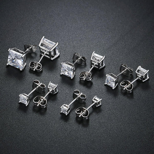 GEMSME 18K Gold Plated Princess Cut Clear Cubic Zirconia Stud Earrings Pack of 5 (white gold)...