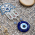 Turkish Blue Hamsa Hand of Mother Fatima Evil Eye Wall Hanging Ornament - Turkish Nazar Bead Amulet – Good Luck Charm Gift -Metal Home Protection ...