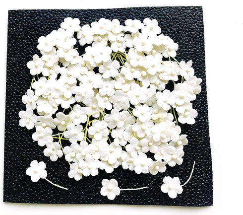 TH 50 Tiny Off White Color Flowers Embellishment with Thread stem Mulberry Paper Flowers Tiny Size 8 mm Craft Supplies Scrap Booking Embellishment...