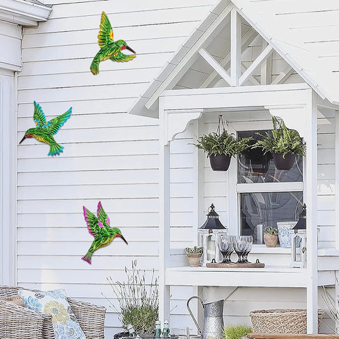 Yardancer Hummingbird Wall Art Decor 3pcs, Metal Hummingbird Decor Hanging for Bathroom Bedroom Living Room Kitchen Terrace -Wall Sculpture Art, H...